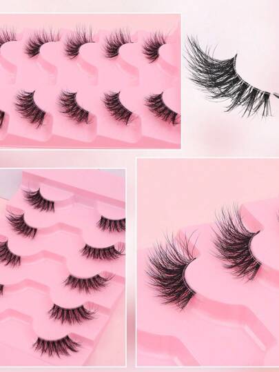 نصف مجموعة رموش-5 أزواج من رموش الثعلب الاصطناعية، رموش عين القطة الطبيعية، طرية وريشية ذات سيقان شفافة قابلة لإعادة الاستخدام، أداة تجميل طبيعية ريشية لتطويل الرموش الاصطناعية