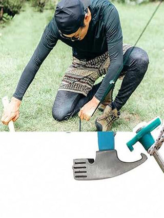 قطعة واحدة مطرقة خارجية متعددة الوظائف باللون الأزرق للتخييم والاستخدام المنزلي، مطرقة متينة مزودة بسير للرسغ، مناسبة للتخييم والإصلاحات المنزلية