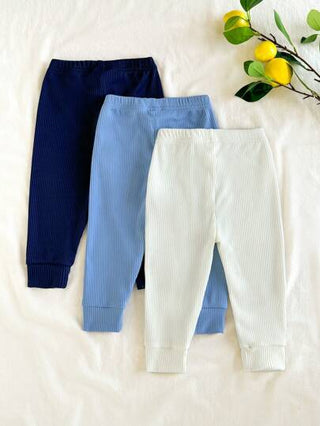 SHEIN Vintaside Kids مجموعة من 3 قطع من بنطلونات الأطفال الرضع الناعمة المحزمة، مريحة ودافئة ، خفيفة الوزن، قابلة للتنفس وملائمة للارتداء اليومي الكاجوال