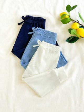 SHEIN Vintaside Kids مجموعة من 3 قطع من بنطلونات الأطفال الرضع الناعمة المحزمة، مريحة ودافئة ، خفيفة الوزن، قابلة للتنفس وملائمة للارتداء اليومي الكاجوال