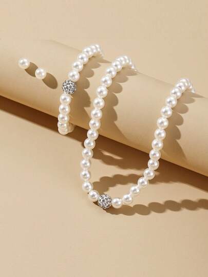 مجموعة مجوهرات من القلائد والأساور والأقراط المزينة بالخرز الأبيض الناعم، مناسبة للعشاء الرسمي، المواعدة، الحفلات
