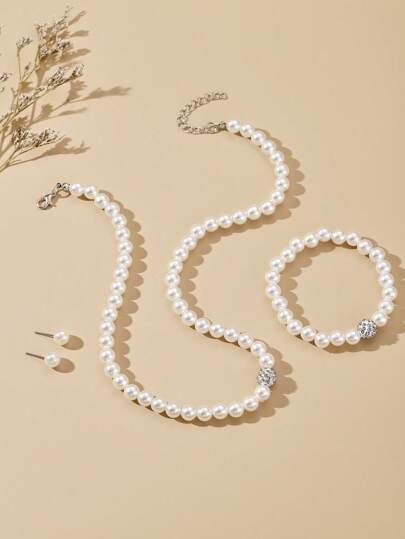 مجموعة مجوهرات من القلائد والأساور والأقراط المزينة بالخرز الأبيض الناعم، مناسبة للعشاء الرسمي، المواعدة، الحفلات