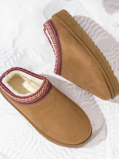 نعال نسائية فلوفي سهل الارتداء، نعال شتوية ذات منصة سميكة مغلقة الأصابع مع بطانة من فرو اصطناعي، أحذية منزلية دافئة سهلة الارتداء