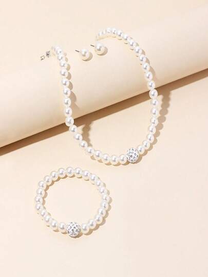 مجموعة مجوهرات من القلائد والأساور والأقراط المزينة بالخرز الأبيض الناعم، مناسبة للعشاء الرسمي، المواعدة، الحفلات