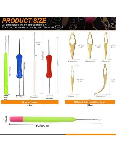 36 قطعة من أدوات كروشيه وتضفير الشعر، إبر وحلقات لتضفير وتثبيت الشعر الطويل ، أدوات حرفية للضفائر