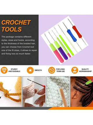 36 قطعة من أدوات كروشيه وتضفير الشعر، إبر وحلقات لتضفير وتثبيت الشعر الطويل ، أدوات حرفية للضفائر