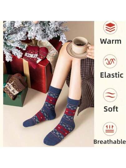 5/20 زوج جوارب صوفية للنساء جوارب شتوية دافئة جوارب غليظة محبوكة ناعمة، جوارب رائعة لحفلات عيد الميلاد، هدايا عيد الميلاد المضحكة والجميلة للنساء والفتيات والألوان الرائعة