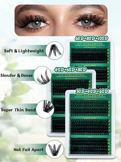 270 قطعة/ 290 قطعة / 300 قطعة خصلة رموش منفردة متعددة الألياف بقوة 30D+40D+50D / 40D+60D+80D / 60D+80D+100D ، رموش بتمددات فردية كثيفة بلمسات متكتلة علي شكل ريشات D Curl أطوال 10-16 مم