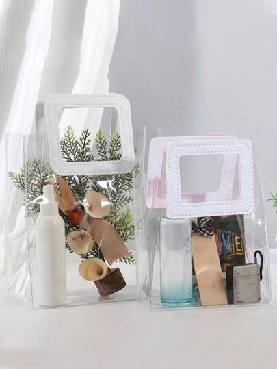 5 حبات/ مجموعة أكياس هدايا واضحة من البولي فينيل كلورايد PVC مع مقابض، أكياس هدايا لحفلات عيد الميلاد، لحفلات الأعياد والتسوق ولوازم الحفلات، أكياس هدايا ذات سعة كبيرة، مناسبة لحفلات الزفاف والمواد الحرفية وتخزين المجوهرات الشفافة، أكياس هدايا قابلة لإعاد