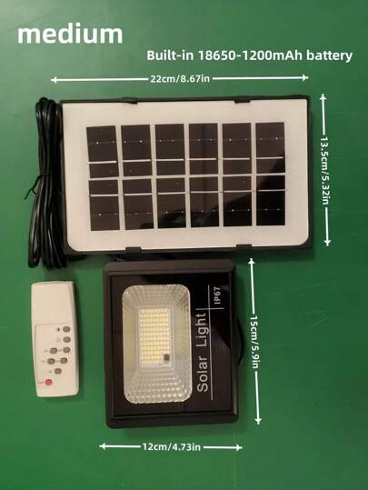 قطعة واحدة ضوء كشاف LED شمسي مؤقت مضاد للماء بنظام تحكم عن بُعد، مصنوع من مادة ABS مناسب للحديقة والمنزل والساحة والطريق والحديقة والبناء الخارجي وإضاءة الطوارئ والإصلاح