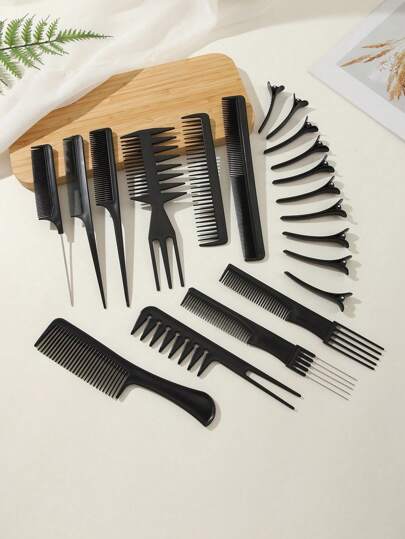 20 مجموعة مشط احترافي للشعر، تشمل مقاطع تصفيف الشعر للشعر الرطب أو الجاف، مقبض من بلاستيك ABS متين، مناسب لجميع أنماط تصفيف الشعر