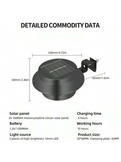 1 قطعة/3 قطع إضاءة حديقة شمسية، إضاءة LED لاتستهلك كهرباء، ديكور الفيلا والأعياد، إضاءة حديقة خارجية مقاومة للماء للسور والحواف