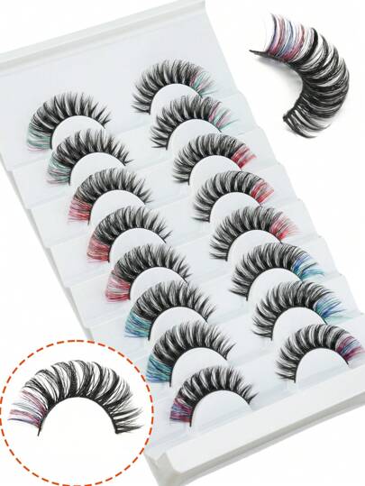 8 أزواج رموش صناعية ذات لون مائل للون الضبابي بلمعان الفرو الاصطناعي، رموش طبيعية طويلة وناعمة ملونة، براقة وطبيعية، طويلة وجريئة، فاخر وناعم، مجموعة متنوعة من 8 ألوان لامتداد الرموش للحفلات والأداء المسرحي