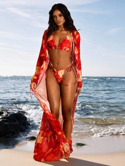 Opulessa معطف كيمونو نسائي طويل أمامي مفتوح طويل الأكمام، مطبوع بطبعات زهور، مناسب للأعياد