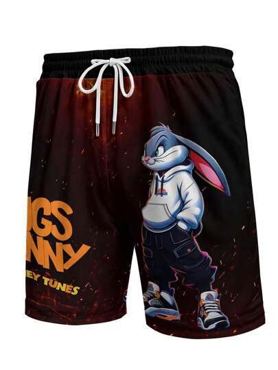 Warner Bros قطعة واحدة سراويل رياضية قصيرة واسعة بسحاب ورباط للرجال مطبوعة ثلاثية الأبعاد، خفيفة الوزن وقابلة للتنفس، بنمط عفوي مريح، مناسبة للشارع والجري والتنزه والتخييم والسفر والشاطئ ومناسبة كهدايا لحفلات/عطلات