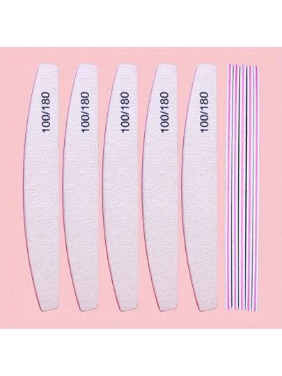 10 قطعة من الملفات المهنية للأظافر باللون الرمادي ، 100/100 ، 100/180 ، ذو وجهين للصنفرة والتمليس ، ملف أظافر نصف قطري لجميع أنواع الأظافر الحقيقية والمزيفة للتشذيب والصقل بما في ذلك فرشاة لإزالة الغبار