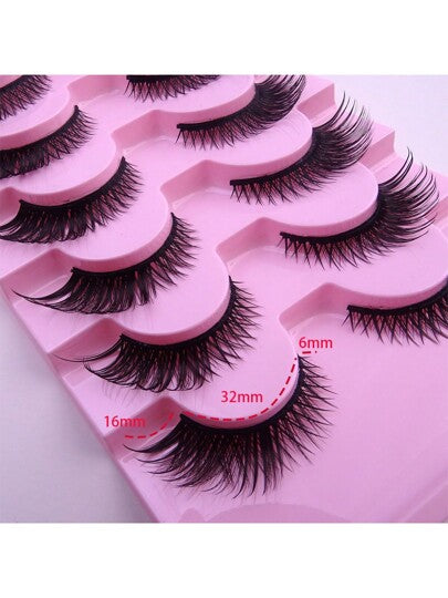 7 أزواج رموش جديد بنمط عيون القطة طبيعية طويلة ذات شريط شفاف محرف عند الأطراف رمش طويل فوق العين ضفيرة صناعية خفية للمكياج