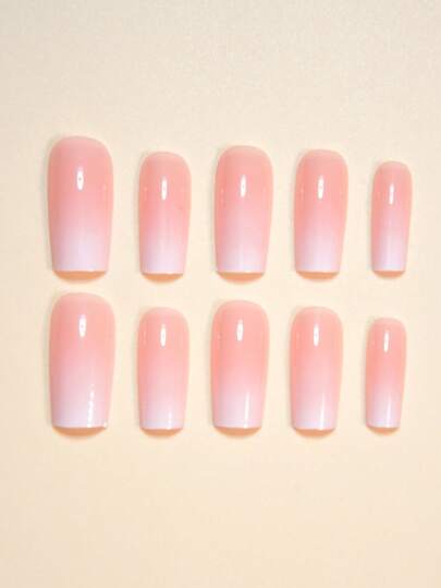 24 قطعة من لاصقات الأظافر الشفافة باللون الزهري البارد ذات مزاج لطيف جميل + قطعة واحدة من غلاء الجيلي + 1 قطعة من أداة تلميع الجيلي، الشحن عشوائي