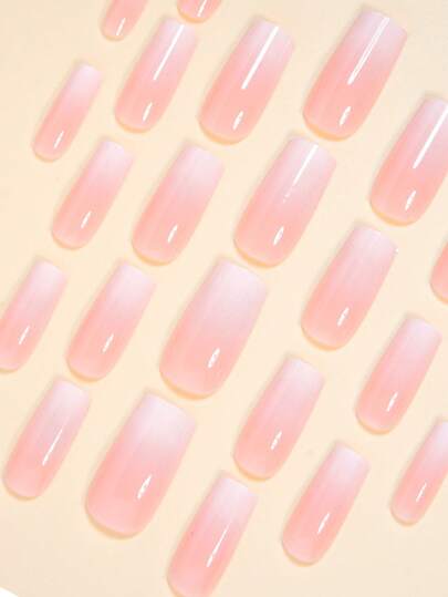 24 قطعة من لاصقات الأظافر الشفافة باللون الزهري البارد ذات مزاج لطيف جميل + قطعة واحدة من غلاء الجيلي + 1 قطعة من أداة تلميع الجيلي، الشحن عشوائي