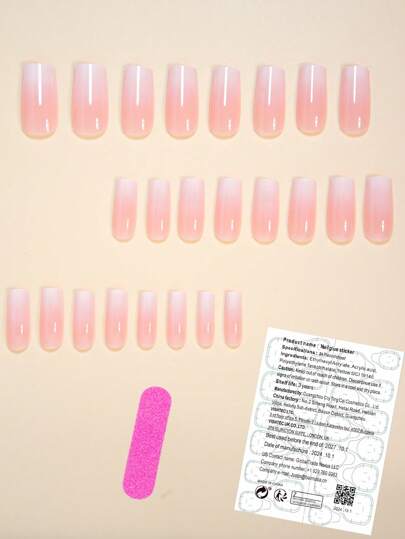 24 قطعة من لاصقات الأظافر الشفافة باللون الزهري البارد ذات مزاج لطيف جميل + قطعة واحدة من غلاء الجيلي + 1 قطعة من أداة تلميع الجيلي، الشحن عشوائي