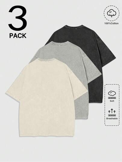 ROMWE MEN Street Life تي شيرت رجالي أساسي أكمام قصيرة رقبة دائرية متعدد الاستخدامات بالصيف