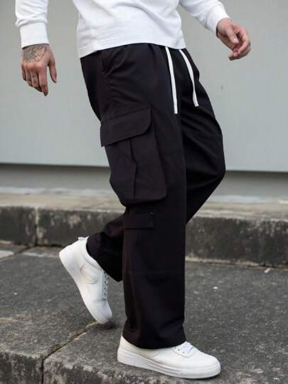 Manfinity EMRG بناطيل كارجو رجالية عملية عصرية ذات لون قطعي