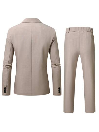 Manfinity Bizformal بدلة رجالية كاجوال بقصة رقبة على شكل حرف V، لون قهوة، مناسبة لفصلي الربيع والصيف