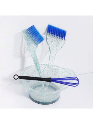 4 قطع طقم أدوات تصفيف الشعر بلمسة لامعة، مشط صبغ الشعر، فرشاة صبغ الزيت، فرشاة شعر ناعمة أحادية الجانب شفافة لؤلؤية، عصا خلط صبغ الشعر، وعاء صبغ التفتيح