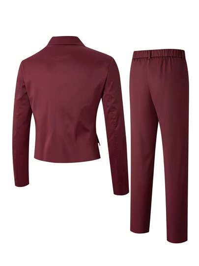 Manfinity Mode بدلة رجالي من بلايزر طويل الأكمام بياقة وبنطلون مكونة من قطعتين، بدلة رجالي من بلايزر وبنطلون