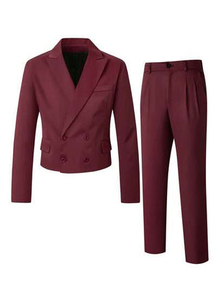 Manfinity Mode بدلة رجالي من بلايزر طويل الأكمام بياقة وبنطلون مكونة من قطعتين، بدلة رجالي من بلايزر وبنطلون