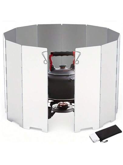 1 قطعة واقي رياح للمواقد الخارجية للتخييم، من سبيكة الألومنيوم الخفيفة قابل للطي مع حقيبة تخزين، واقي رياح محمول للمواقد الخارجية والمواقد العاملة بالبيوتان، لوازم التخييم