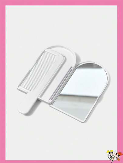 THE POWERPUFF GIRLS X SHEIN مشط وِمرآة تجميل بشكل أيس كريم، بتصميم طابع أنمي لبرسونات "البلوسوم، البَبلز، بَتركَب"، أداة تجميل محمولة، هدية مثالية لِلأطفال أو الأصدقاء