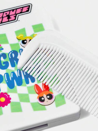 THE POWERPUFF GIRLS X SHEIN مشط وِمرآة تجميل بشكل أيس كريم، بتصميم طابع أنمي لبرسونات "البلوسوم، البَبلز، بَتركَب"، أداة تجميل محمولة، هدية مثالية لِلأطفال أو الأصدقاء