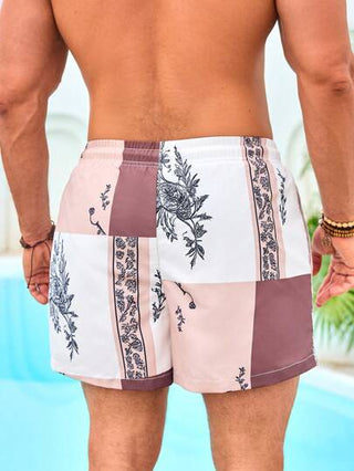 Manfinity VDAYZ شورتات شاطئ ذات خصر قابل للسحب بطبعات زهرية للرجال