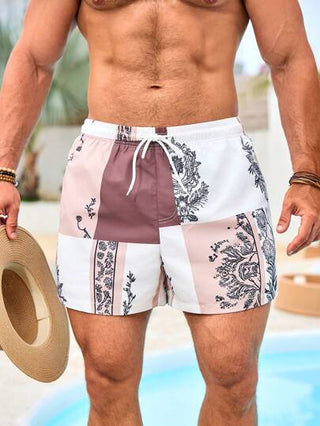 Manfinity VDAYZ شورتات شاطئ ذات خصر قابل للسحب بطبعات زهرية للرجال