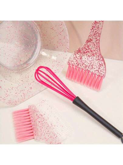 4 قطع من طقم تصفيف الشعر المتلألئ ، مشط صبغ الشعر ، فرشاة صبغ الزيت ، فرشاة شعر شفافة أحادية الجانب بخرزات لؤلؤية ناعمة ، خلاط صبغ الشعر ، وعاء تفتيح الشعر