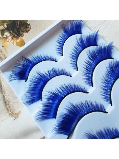 5 أزواج من رموش مستعارة ناعمة على شكل عيون القطة الزرقاء بأسلوب كرتوني تطيل العيون، مناسبة للكوسبلاي