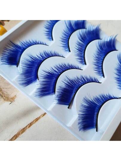 5 أزواج من رموش مستعارة ناعمة على شكل عيون القطة الزرقاء بأسلوب كرتوني تطيل العيون، مناسبة للكوسبلاي