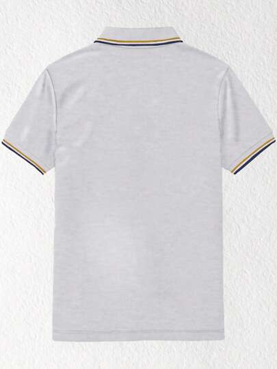 قميص بولو كم قصير مع طبعات شعار درع مخطط، صيفي