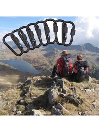 6 قطع مشبك حلقي أسود تكتيكي بقفل برغي، من سبيكة الألومنيوم للتركيب السريع، لاستخدامات التخييم والتنزه والصيد وحقيبة الظهر، أبعاده 42 * 80 مم