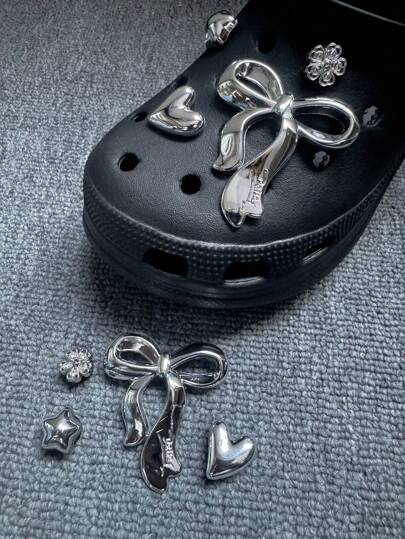 8 قطعة من الزينات المعدنية على شكل فيونكة فضية خفيفة الوزن من الراتنج الأكريليك، مجموعة إكسسوارات زخرفية للأحذية