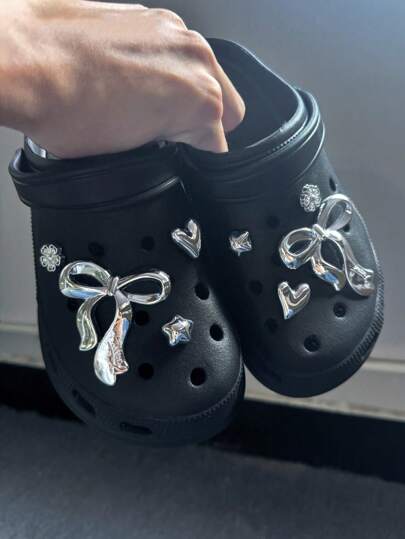 8 قطعة من الزينات المعدنية على شكل فيونكة فضية خفيفة الوزن من الراتنج الأكريليك، مجموعة إكسسوارات زخرفية للأحذية