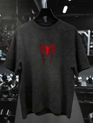 Manfinity Sport Corelite تي شيرت رياضية كاجوال للرجال مطبوعة برسمة العنكبوت مبيضة