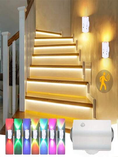 1 وحدة ليد ليلية قابلة للشحن مع مستشعر حركة، لمبة حائط الرأس RGB قابلة للتخفيف، للإضاءة الداخلية في المداخل وجوانب السرير والمكاتب والخزائن (1200مللي أمبير)