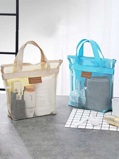 1 قطعة شبكة استحمام محمولة، منظم حمام معلق بسوستة، مثالي للسفر والجيم والتخييم والسكن الجامعي والشاطئ