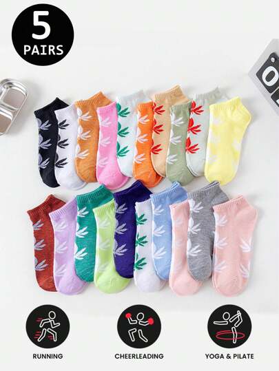 5/10/20 زوج ملون عشوائي من الأنماط شكل أوراق القيقب جوارب، جوارب قصيرة يمكن للجنسين ارتداؤها لأغراض المنزل، اللياقة البدنية اليومية، الجري، والمشي