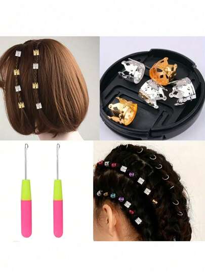 طقم أدوات شعر راسخ، طقم 12 قطعة من خطافات الكروشيه لأنشاء الخصل المتشابكة،40 قطعة من حلقات شعر الخصل المتشابكة، طقم أدوات لأنشاء الخصل المتشابكة، إكسسوارات للشعر