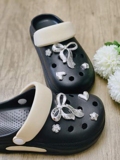 8 قطع إكسسوارات فضية كبيرة بشكل فراشة وقلب قابلة للفصل لإضافتها على الأحذية، اكسسوارات DIY للصنادل والأحذية الرياضية والأحذية المنزلية، هدايا لحفلات المناسبات