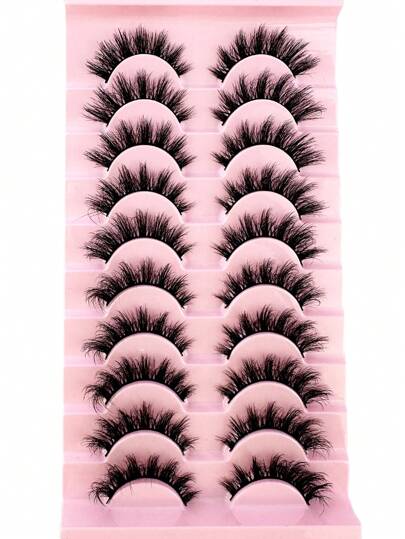 10 أزواج من رموش مستحضرات التجميل الاصطناعية ثلاثية الأبعاد المصنوعة من الفرو المخملي والطبيعية المظهر، تطويل الرموش