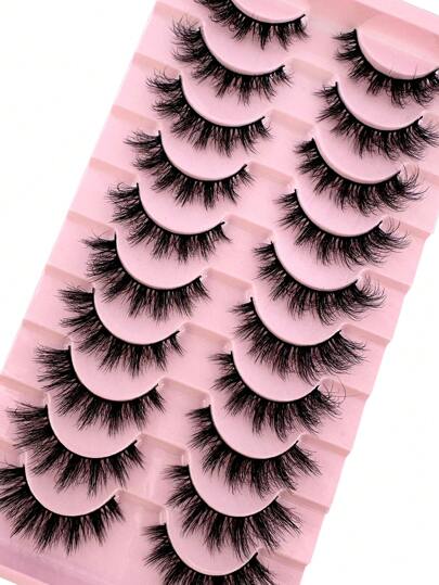 10 أزواج من رموش مستحضرات التجميل الاصطناعية ثلاثية الأبعاد المصنوعة من الفرو المخملي والطبيعية المظهر، تطويل الرموش
